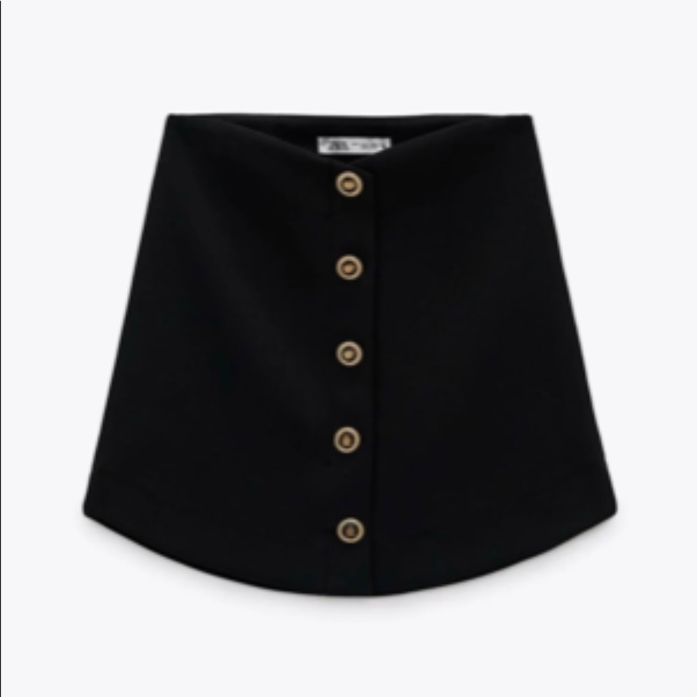 ZARA Mini Skirt with Gold Buttons (S, BLACK)